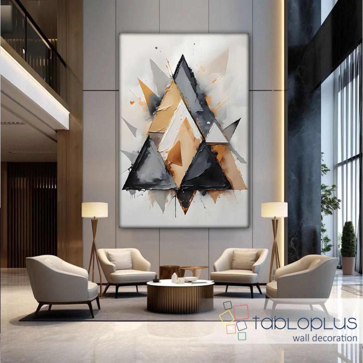 Abstract Trianges 3d Heavy Textured Partial Oil Painting - Wall Art